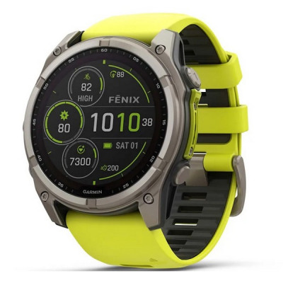 Garmin Fenix 8 Solar Sapphire 51 мм – Титановый, желтый/графитовый силиконовый ремешок