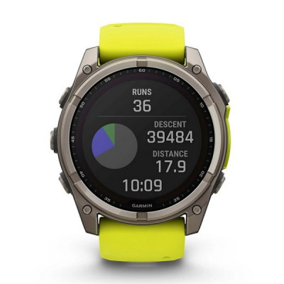Garmin Fenix 8 Solar Sapphire 51 мм – Титановый, желтый/графитовый силиконовый ремешок