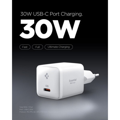 Сетевое зарядное устройство Spigen Essential Wall Charger 30W (ACH09492) White