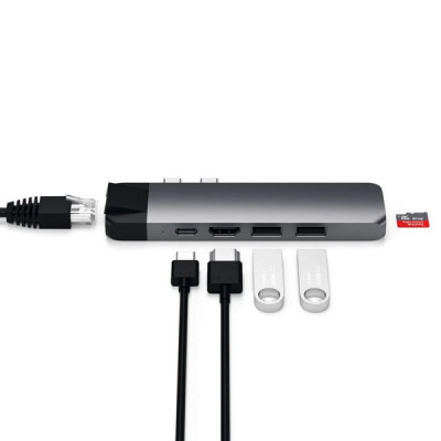 USB-хаб Satechi Aluminum Type-C Pro Hub with Ethernet для MacBook Air (2018-2020), MacBook Pro (2018-2020) серый космос (ST-TCPHEM)