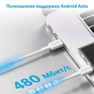 Кабель Anker Powerline 322 USB-C to USB-C 0.9м (A81F5H21) белый