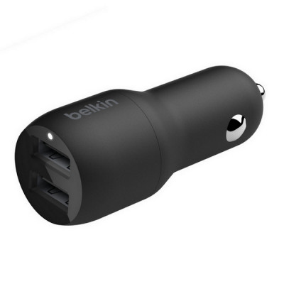 Автомобильное зарядное устройство Belkin 2 USB-A, 24W, кабель USB-A-LTG 1m, черный (CCD001bt1MBK)
