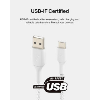 Кабель Belkin BoostCharge Braided USB-A - USB Type-C 2м (CAB002bt2MWH) White