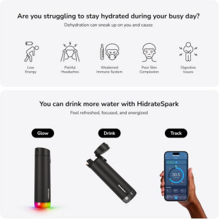 Умная бутылка HidrateSpark PRO Steel Smart Water Bottle 621 ml (HI-009-002) Black