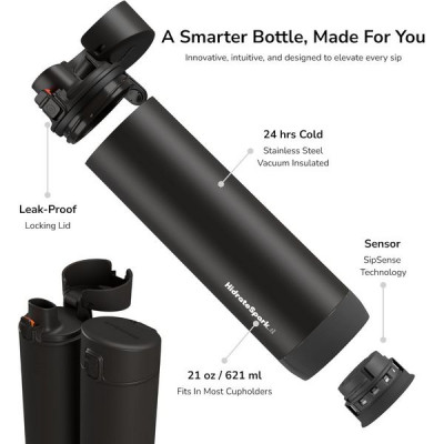 Умная бутылка HidrateSpark PRO Steel Smart Water Bottle 621 ml (HI-009-002) Black