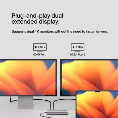 Хаб Belkin Connect Universal USB-C 8-in-1 Dual Display Core Hub (INC015BTSGY-CZ) Space Gray