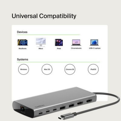 Хаб Belkin Connect Universal USB-C 8-in-1 Dual Display Core Hub (INC015BTSGY-CZ) Space Gray