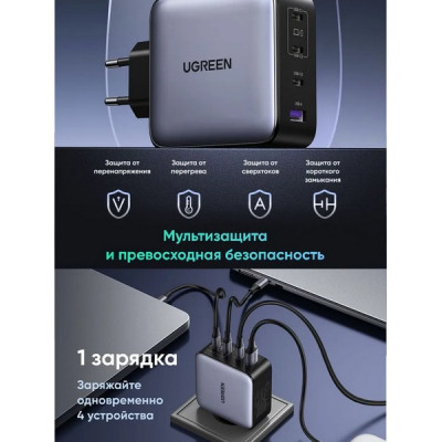 Сетевое зарядное устройство Ugreen X764 Nexode Pro 200W USB-A+3*USB-C GaN (35539) серый