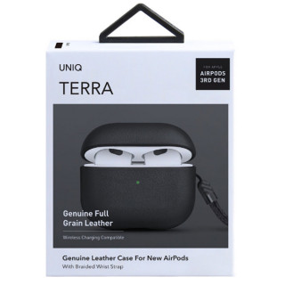 Чехол Uniq Terra Genuine Leather with wrist strap (AIRPODS(2021)-TERBLK) для AirPods 3, черный