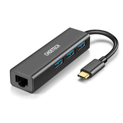 USB-концентратор Choetech 4 в 1 (хаб) 3 x USB 3.0, RJ45 (HUB-U02) черный