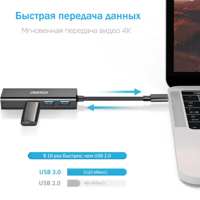 USB-концентратор Choetech 4 в 1 (хаб) 3 x USB 3.0, RJ45 (HUB-U02) черный