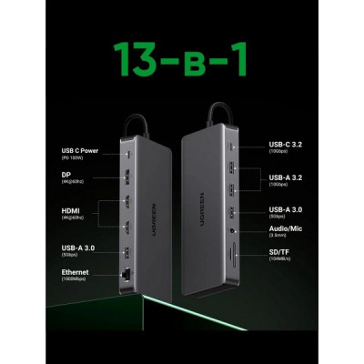 Конвертер Ugreen CM681 Revodok Pro 13-in-1 4K 60Hz (15978) серый