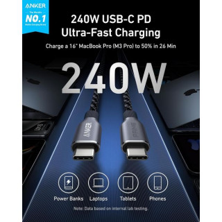 Кабель Anker Prime USB-C- USB-C 1м 240W Upcycled Braided Nylon (A88E2011) Black​​