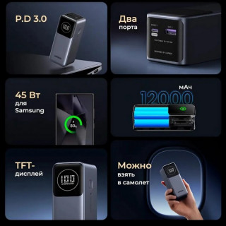 Внешний аккумулятор Ugreen PB724 Power Bank 12000mAh Quick Charging 100W (35526B) серый