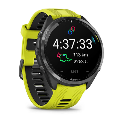 Умные часы Garmin Forerunner 965 – черные, темно-серый DLC титановый безель, с желто-черным ремешком