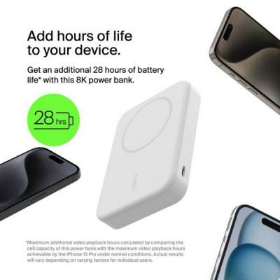 Внешний аккумулятор Belkin BoostCharge Pro Magnetic Power Bank 8000mAh (BPD007btWH) White