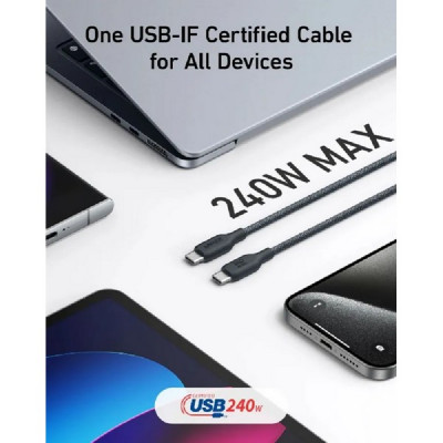 Кабель Anker USB-C to USB-C 1.8 м 240W Nylon (A81D6H11) Black