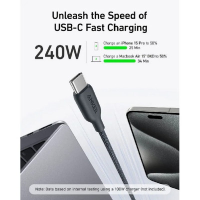 Кабель Anker USB-C to USB-C 1.8 м 240W Nylon (A81D6H11) Black