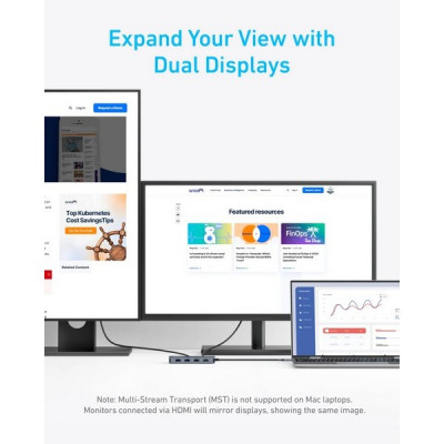Хаб Anker USB-C Hub 7-in-1 Dual Display (A8374AA1) Gray