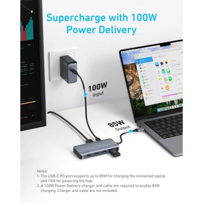 Хаб Anker USB-C Hub 7-in-1 Dual Display (A8374AA1) Gray