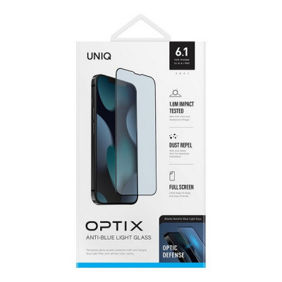 Защитное стекло Uniq OPTIX Anti-Blue light для iPhone 16e/13/13 Pro/14 Clear/Black (IP6.1(2021)-ANTIBLUEL)