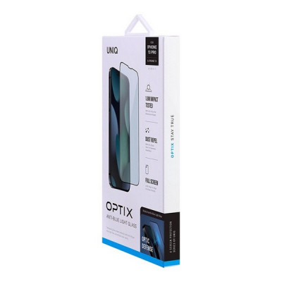 Защитное стекло Uniq OPTIX Anti-Blue light для iPhone 16e/13/13 Pro/14 Clear/Black (IP6.1(2021)-ANTIBLUEL)