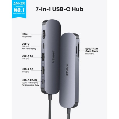 Хаб Anker Nano 7-in-1 USB-C Hub (A83D2HA1) Silver