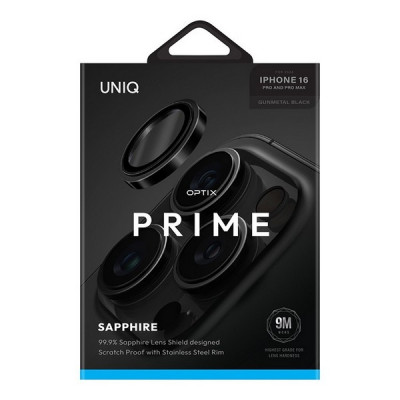 Защитное стекло Uniq OPTIX Prime Camera Lens для iPhone 16 Pro/16 Pro Max Sapphire Stainless steel Black (IP6.3P-6.9P(2024)-SSFSLENSBLK)