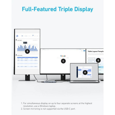 Хаб Anker USB-C Hub 14-in-1 Triple Display (A8389HA1) Gray