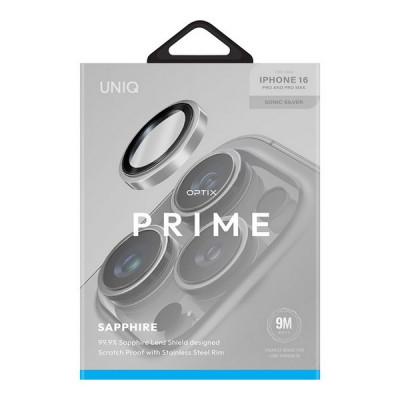 Защитное стекло Uniq OPTIX Prime Camera Lens для iPhone 16 Pro/16 Pro Max Sapphire Stainless steel Silver (IP6.3P-6.9P(2024)-SSFSLENSSIL)