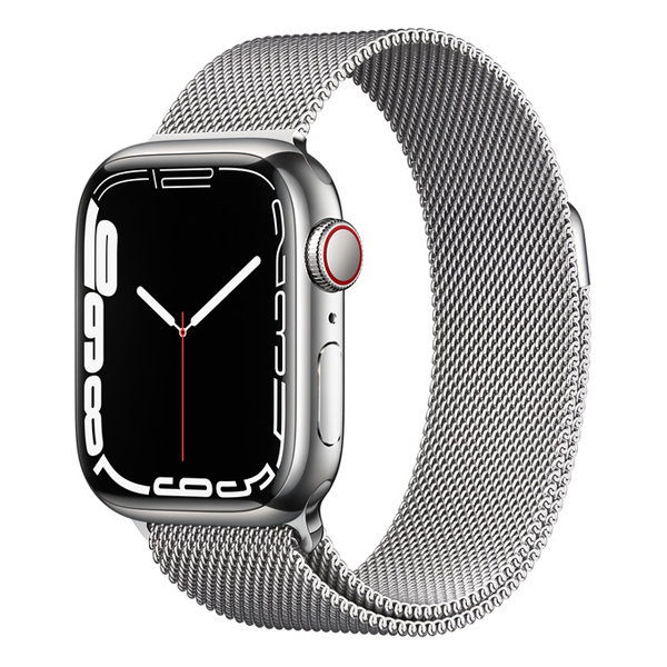 Apple Watch Series 7 GPS + Cellular 41mm Silver Stainless Steel Case with Milanese Loop (Silver)