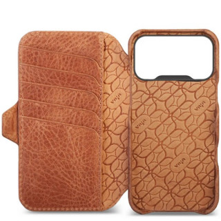Чехол книжка/бумажник из кожи Vaja Wallet для iPhone 17 Pro Max 6.9" V-Mag Pull Up Camel