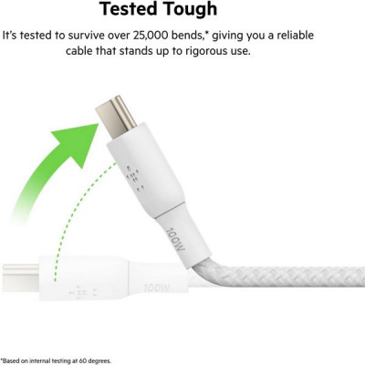 Кабель Belkin Boost Charge Braided USB-C - USB-C, 2 м, нейлон, белый (CAB014bt2MWH)