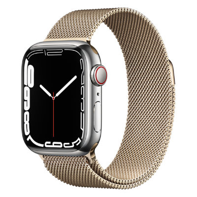 Apple Watch Series 7 GPS + Cellular 41mm Silver Stainless Steel Case with Milanese Loop (Gold)