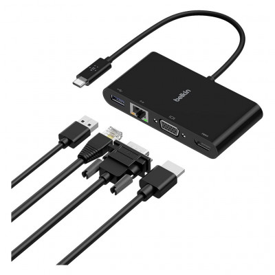 Адаптер Belkin USB-C - Ethernet, HDMI, VGA, USB-A, (AVC005BTBK), черный