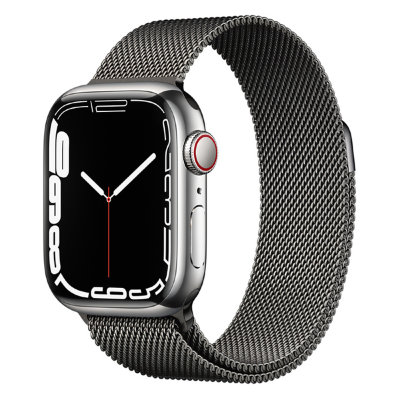 Apple Watch Series 7 GPS + Cellular 41mm Silver Stainless Steel Case with Milanese Loop (Graphite)