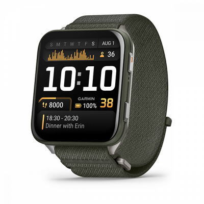 Garmin Venu X1 темно зеленый с титановой задней крышкой и зеленым нейлоновым ремешком (010-02980-01/010-02980-03)