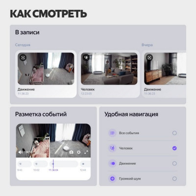 Умная IP-камера Яндекс 2K QHD WiFi поворотная (YNDX-00582GRY) серый