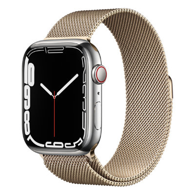 Apple Watch Series 7 GPS + Cellular 45mm Silver Stainless Steel Case with Milanese Loop (Gold)