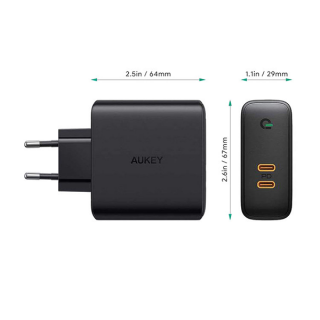 Сетевое зарядное устройство Aukey PA-D5 Focus Duo, PD, 63 Вт черный