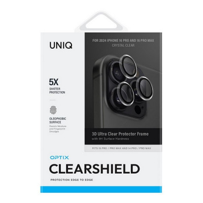 Защитное стекло для камеры Uniq OPTIX Camera Lens ClearShield для iPhone 16 Pro/16 Pro Max (IP6.3P-6.9P(2024)-LENSCLR) Clear