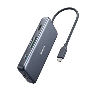USB-концентратор Anker 7 в 1, 4k 30Hz HDMI, высокоскоростной Ethernet, SD/TF кард-ридер и 2 USB-A порта (A83520A1) Серый