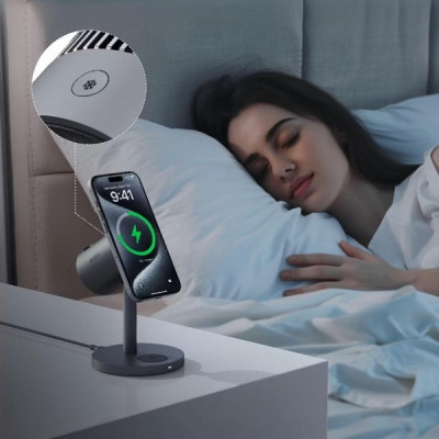 Беспроводное зарядное устройство Aukey 3 в 1 Cooler Qi2 25W (AMC-LC-MC311A) серый