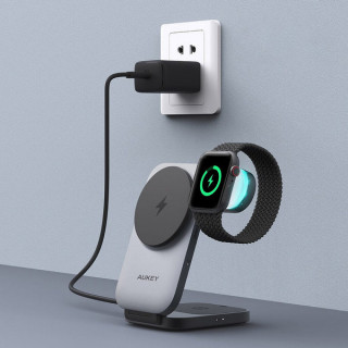 Беспроводное зарядное устройство Aukey 3 в 1 travel Qi2 25W (AMC-LC-MC312) серый