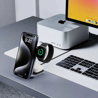 Беспроводное зарядное устройство Aukey 3 в 1 travel Qi2 25W (AMC-LC-MC312) серый