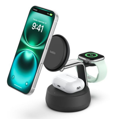 Беспроводное зарядное устройство Belkin UltraCharge Pro 3-in-1 Magnetic Charging Dock Qi2 25W (WIZ040kqCH) Charcoal