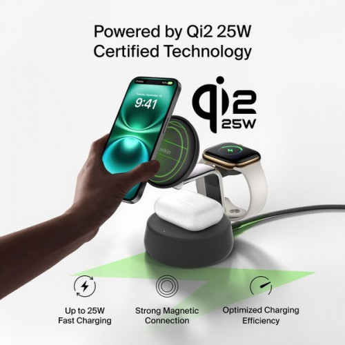 Беспроводное зарядное устройство Belkin UltraCharge Pro 3-in-1 Magnetic Charging Dock Qi2 25W (WIZ040kqCH) Charcoal