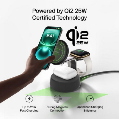 Беспроводное зарядное устройство Belkin UltraCharge Pro 3-in-1 Magnetic Charging Dock Qi2 25W (WIZ040kqCH) Charcoal