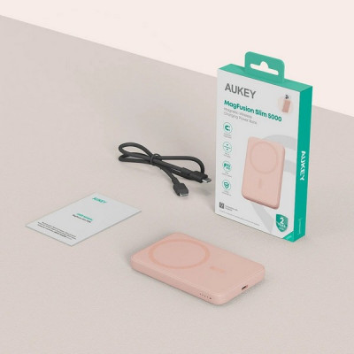 Внешний аккумулятор Aukey MagFusion Slim 5000 мАч (APB-PB-MS03PK) Pink