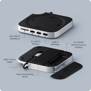 Подставка-концентратор Satechi Mac Mini M4 Stand & Hub с отсеком для SSD (ST-GNMMES) серебристый